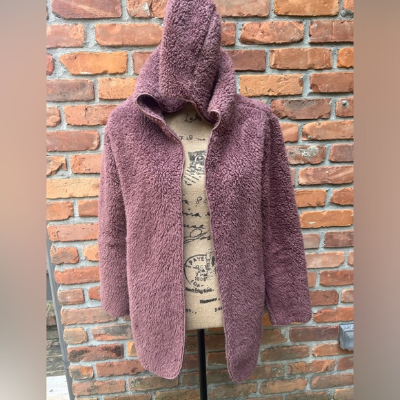 PINK Sherpa Brown Cardigan w/Hoodie Soft and Cozy Size XS/S - Picture 2 of 8